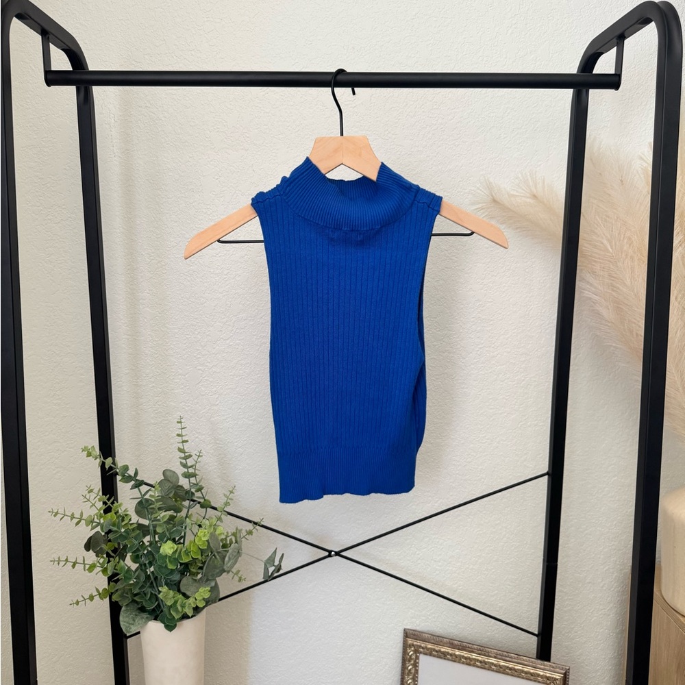 Blue Sleeveless Ribbed Top - Picture 3 of 3